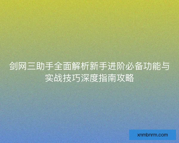 剑网三助手全面解析新手进阶必备功能与实战技巧深度指南攻略